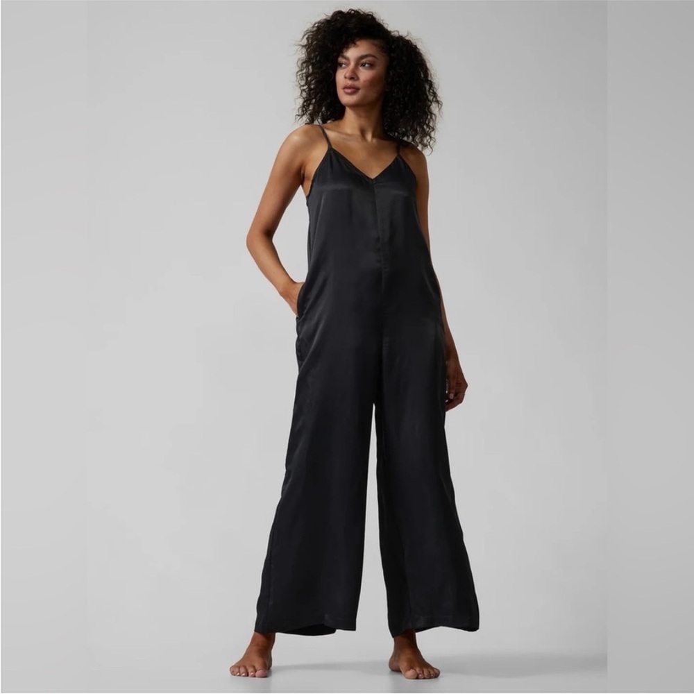 NWT! Athleta Black Calm Cool Satin Sleep Jumpsuit - XS & Small🎖️